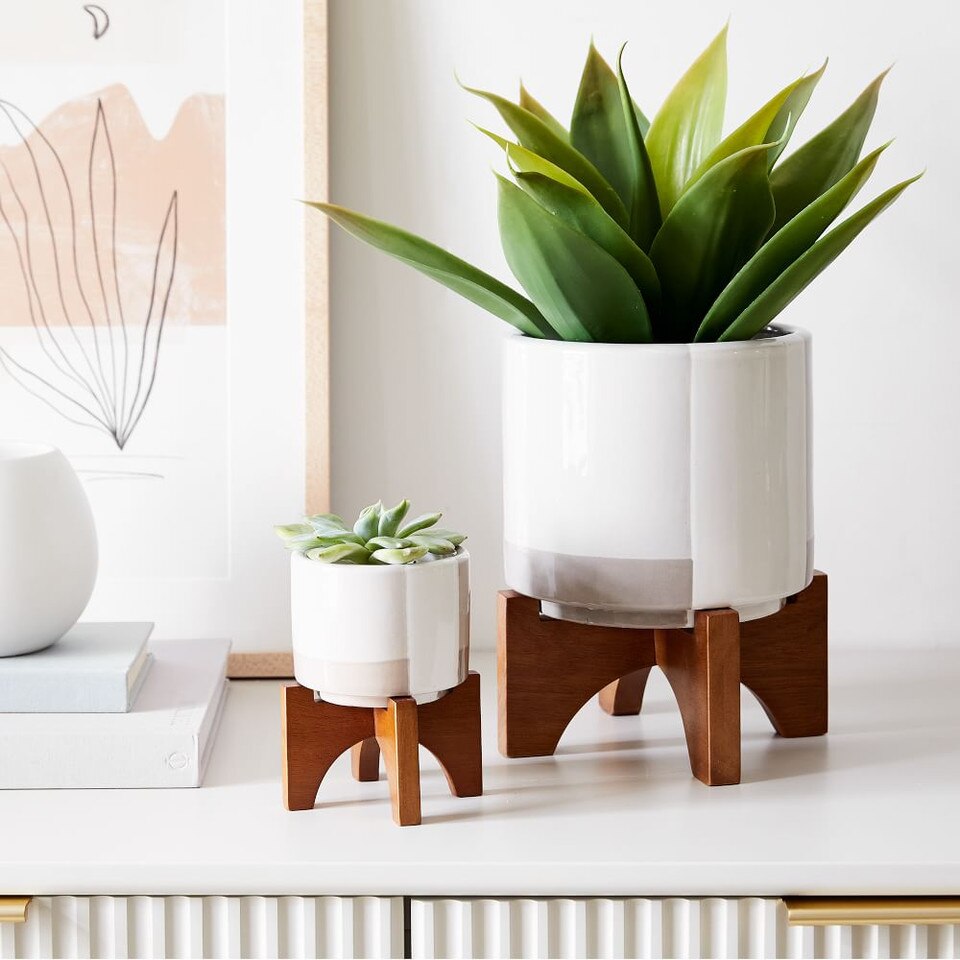 MidCentury Turned Wood Tabletop Planters Colorblock West Elm UK